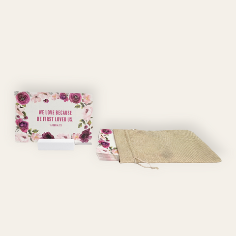 20 Assorted Rose Prayer Cards w/ Bag & Stand